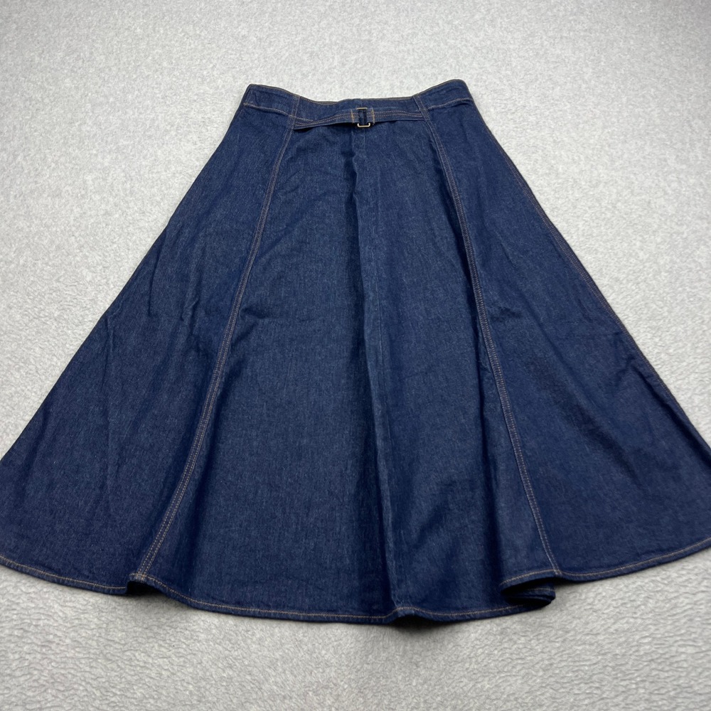 Banana Republic Denim Flare Midi Skirt Womens 6 Blue Rinse Wash Buckle Cinch Y2K